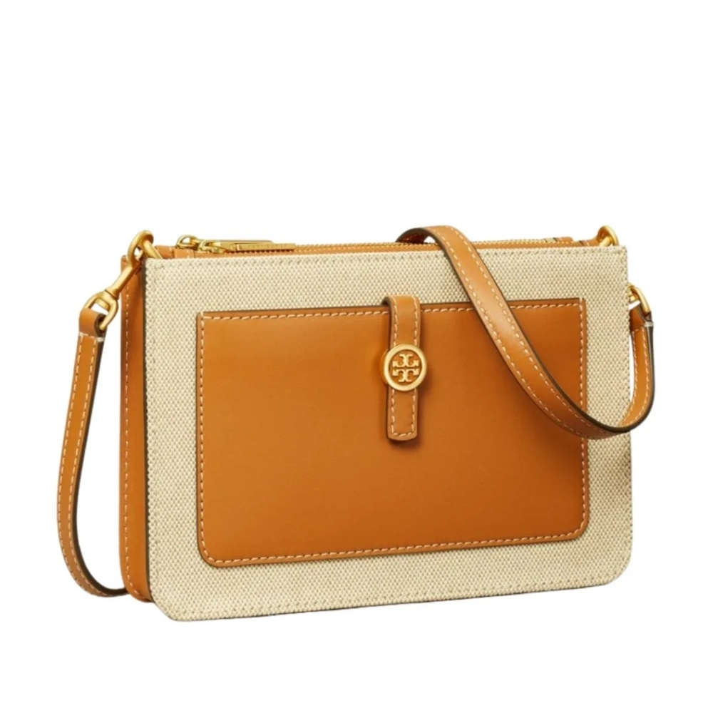 Tory Burch Walker Beige Canvas Double-Zip Crossbody Bag Purse  NWOT